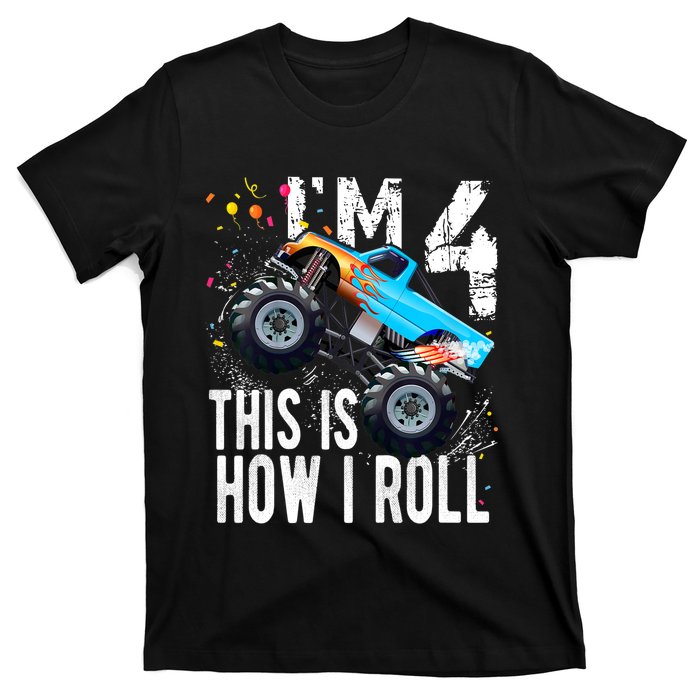 4 Year Old Gift Cool 4th Birthday Boy Gift For Monster Truck Car Lovers T-Shirt