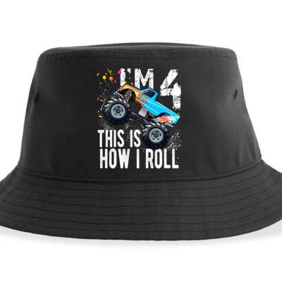 4 Year Old Gift Cool 4th Birthday Boy Gift For Monster Truck Car Lovers Sustainable Bucket Hat