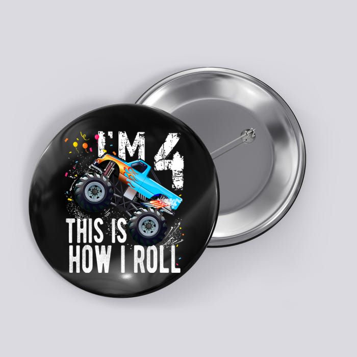 4 Year Old Gift Cool 4th Birthday Boy Gift For Monster Truck Car Lovers Button