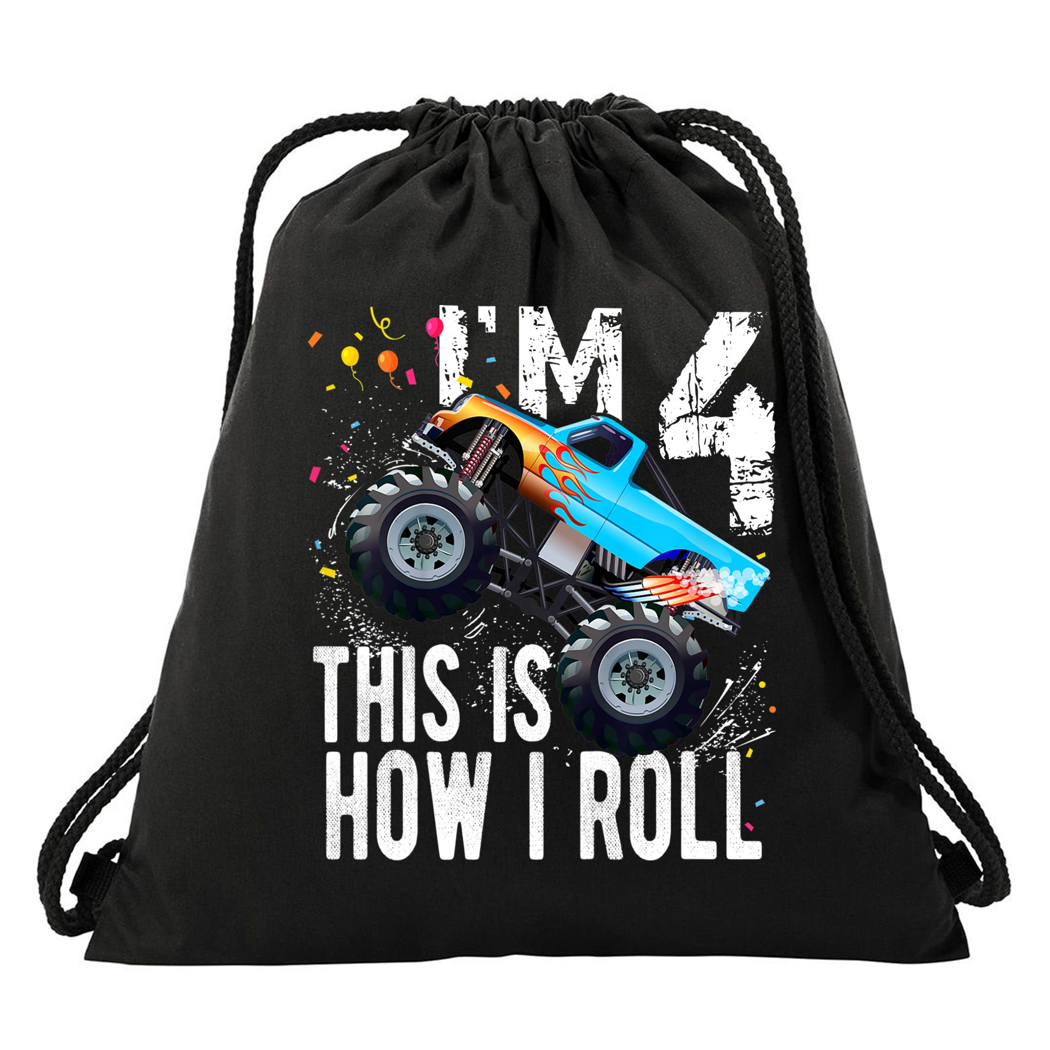 4 Year Old Gift Cool 4th Birthday Boy Gift For Monster Truck Car Lovers Drawstring Bag