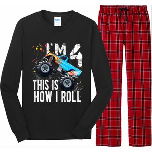 4 Year Old Gift Cool 4th Birthday Boy Gift For Monster Truck Car Lovers Long Sleeve Pajama Set