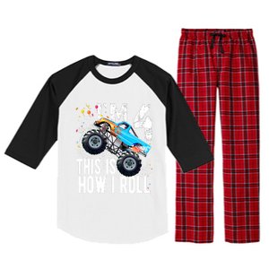 4 Year Old Gift Cool 4th Birthday Boy Gift For Monster Truck Car Lovers Raglan Sleeve Pajama Set