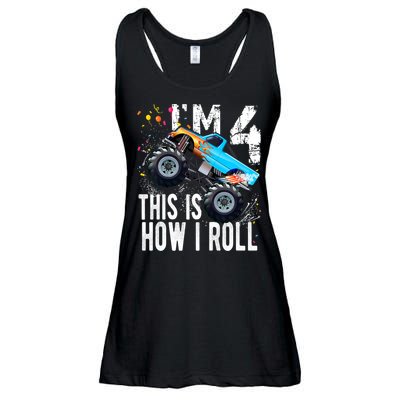 4 Year Old Gift Cool 4th Birthday Boy Gift For Monster Truck Car Lovers Ladies Essential Flowy Tank