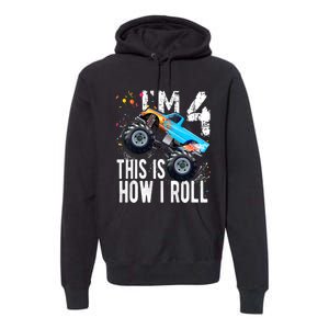 4 Year Old Gift Cool 4th Birthday Boy Gift For Monster Truck Car Lovers Premium Hoodie