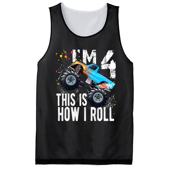 4 Year Old Gift Cool 4th Birthday Boy Gift For Monster Truck Car Lovers Mesh Reversible Basketball Jersey Tank