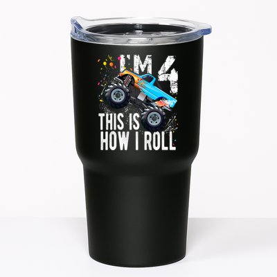 4 Year Old Gift Cool 4th Birthday Boy Gift For Monster Truck Car Lovers Tumbler