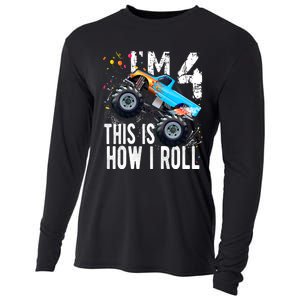 4 Year Old Gift Cool 4th Birthday Boy Gift For Monster Truck Car Lovers Cooling Performance Long Sleeve Crew