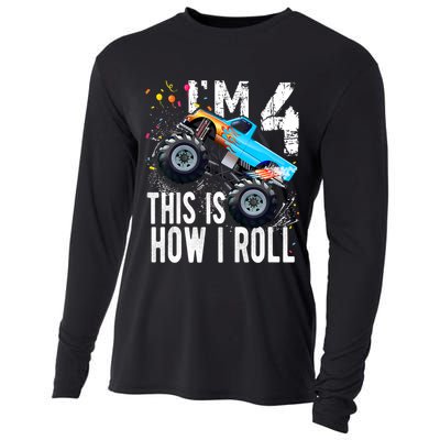 4 Year Old Gift Cool 4th Birthday Boy Gift For Monster Truck Car Lovers Cooling Performance Long Sleeve Crew