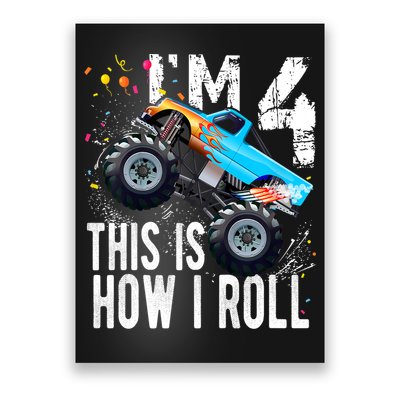 4 Year Old Gift Cool 4th Birthday Boy Gift For Monster Truck Car Lovers Poster