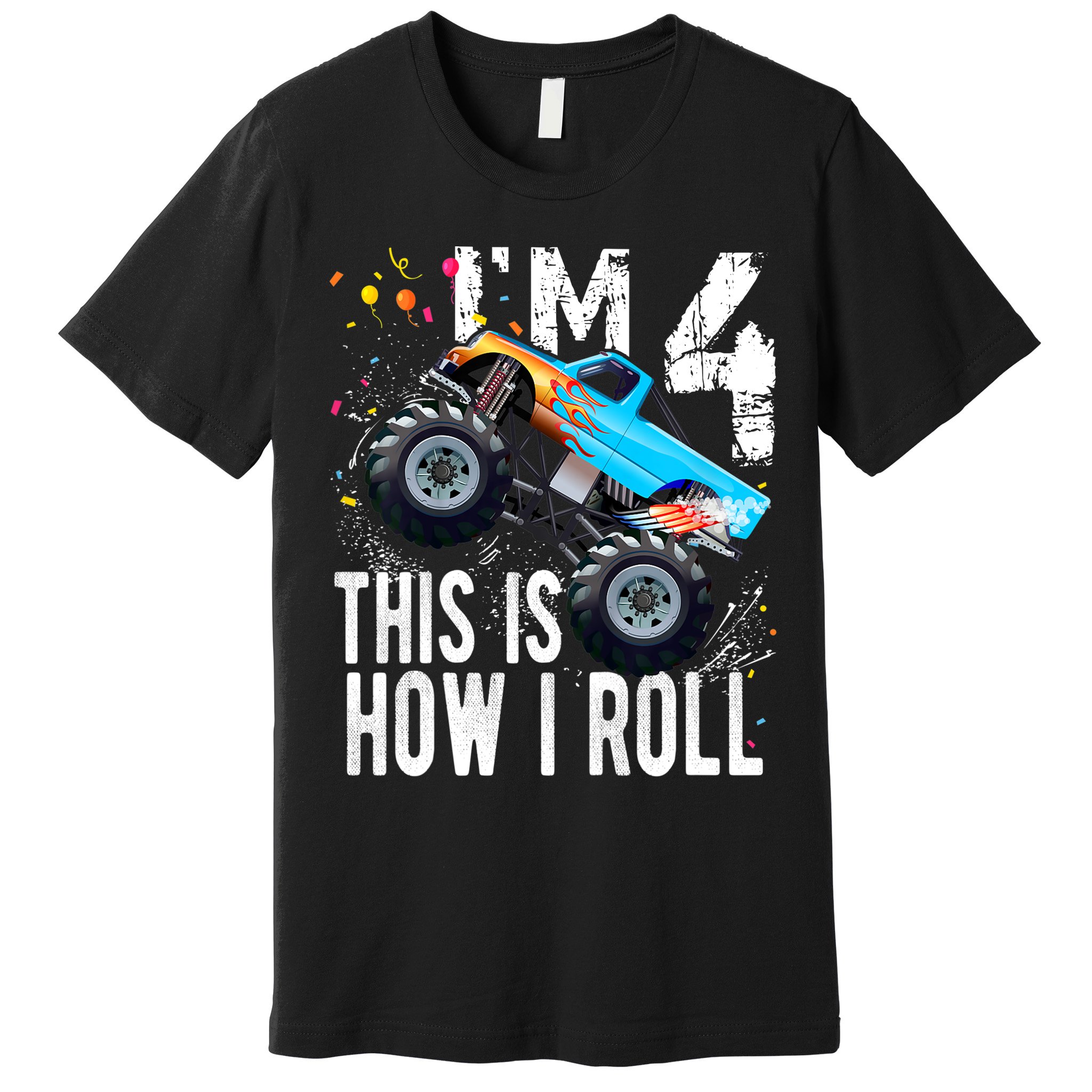 4 Year Old Gift Cool 4th Birthday Boy Gift For Monster Truck Car Lovers Premium T-Shirt