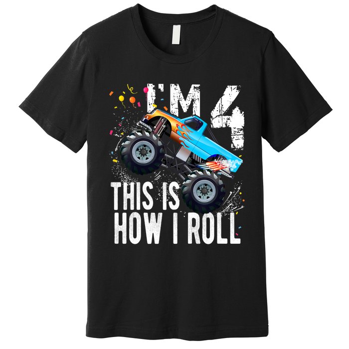 4 Year Old Gift Cool 4th Birthday Boy Gift For Monster Truck Car Lovers Premium T-Shirt