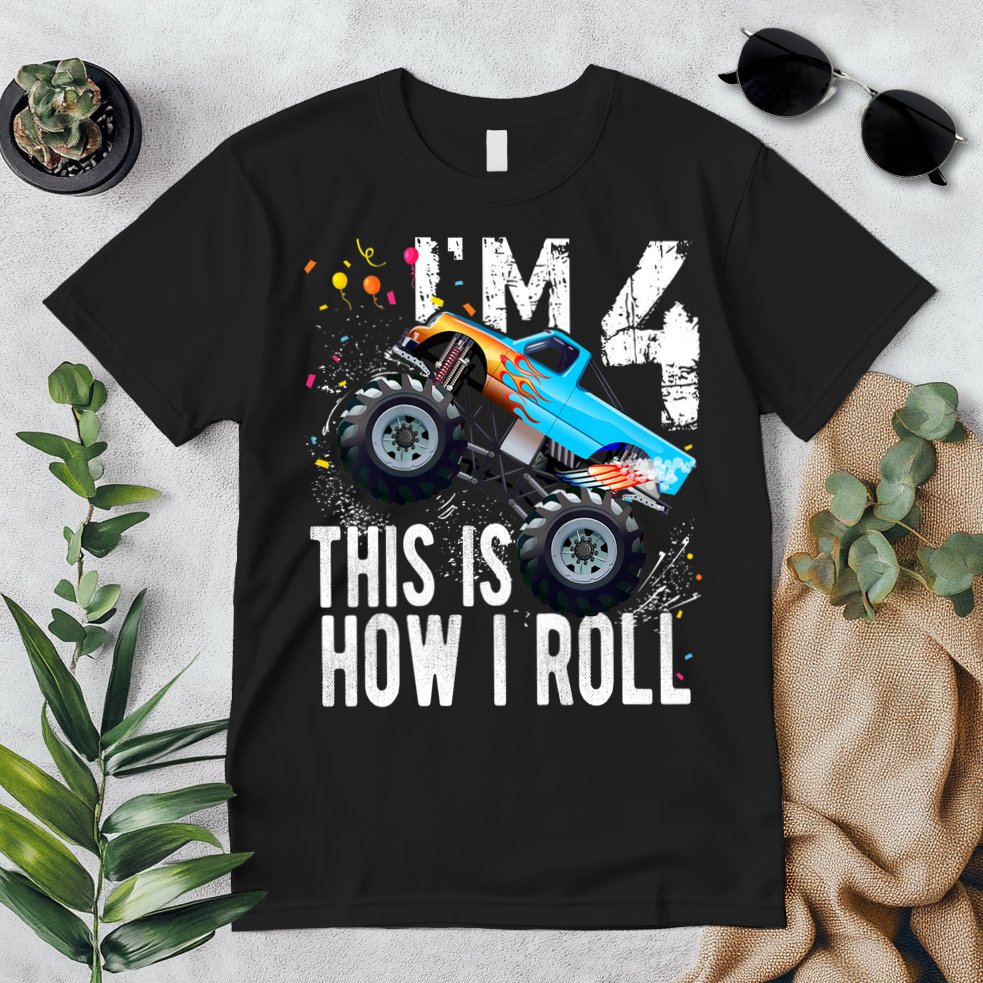 4 Year Old Gift Cool 4th Birthday Boy Gift For Monster Truck Car Lovers Premium T-Shirt