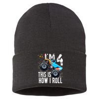 4 Year Old Gift Cool 4th Birthday Boy Gift For Monster Truck Car Lovers Sustainable Knit Beanie