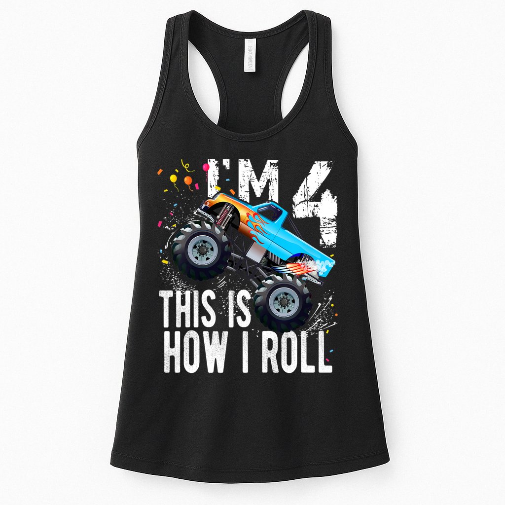 4 Year Old Gift Cool 4th Birthday Boy Gift For Monster Truck Car Lovers Womens Tank Top