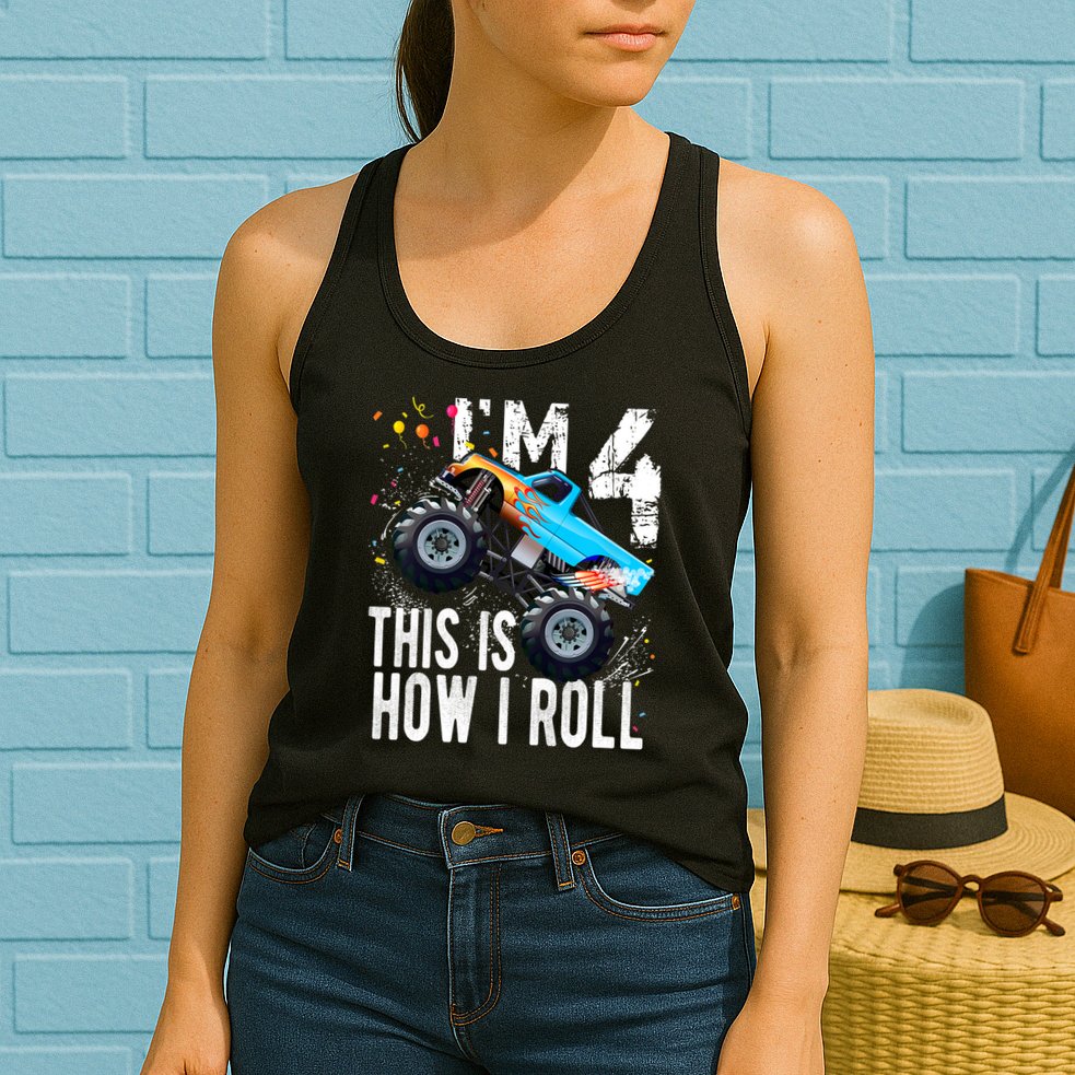 4 Year Old Gift Cool 4th Birthday Boy Gift For Monster Truck Car Lovers Womens Tank Top