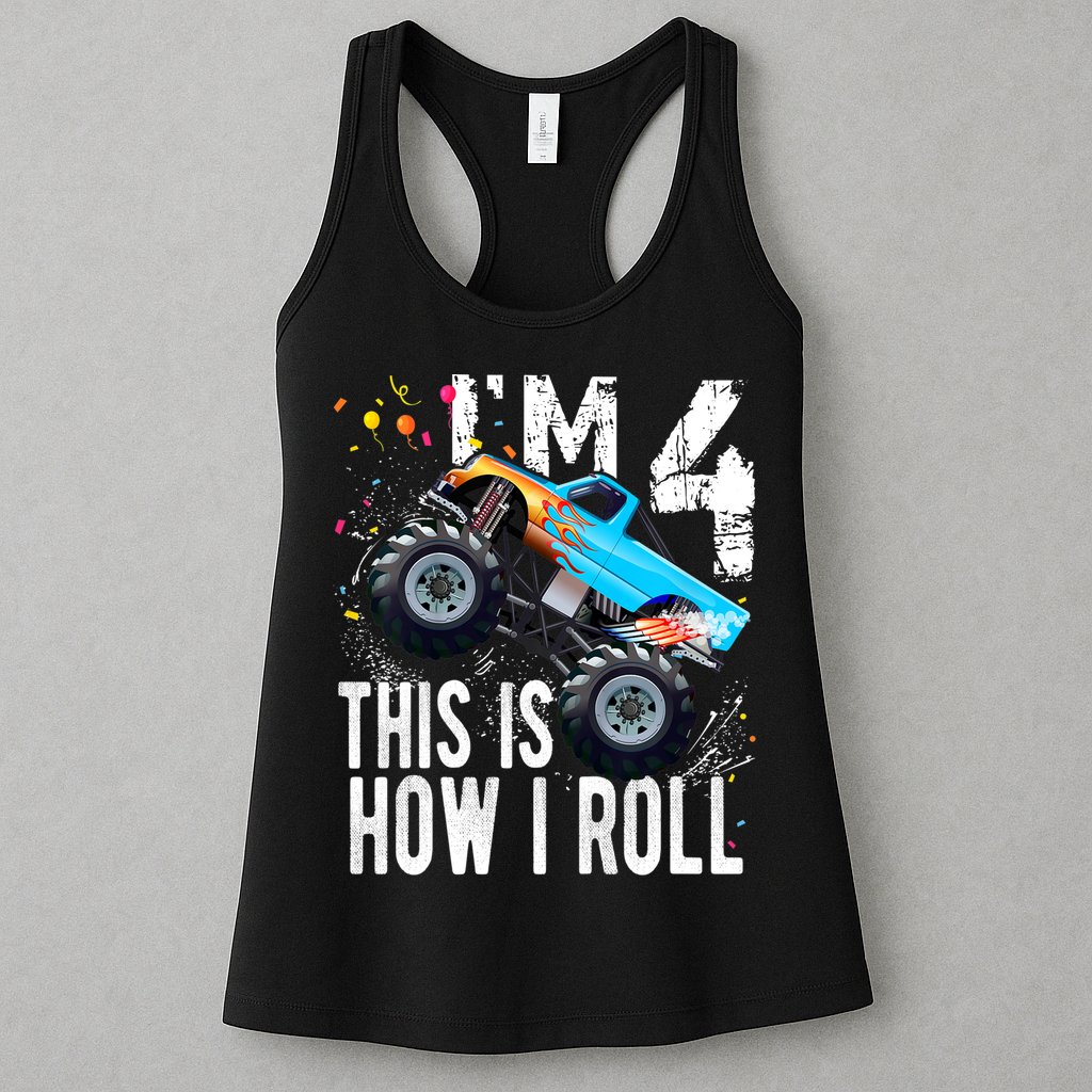 4 Year Old Gift Cool 4th Birthday Boy Gift For Monster Truck Car Lovers Womens Tank Top