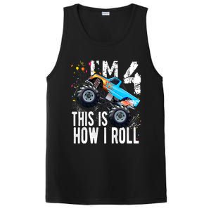 4 Year Old Gift Cool 4th Birthday Boy Gift For Monster Truck Car Lovers PosiCharge Competitor Tank