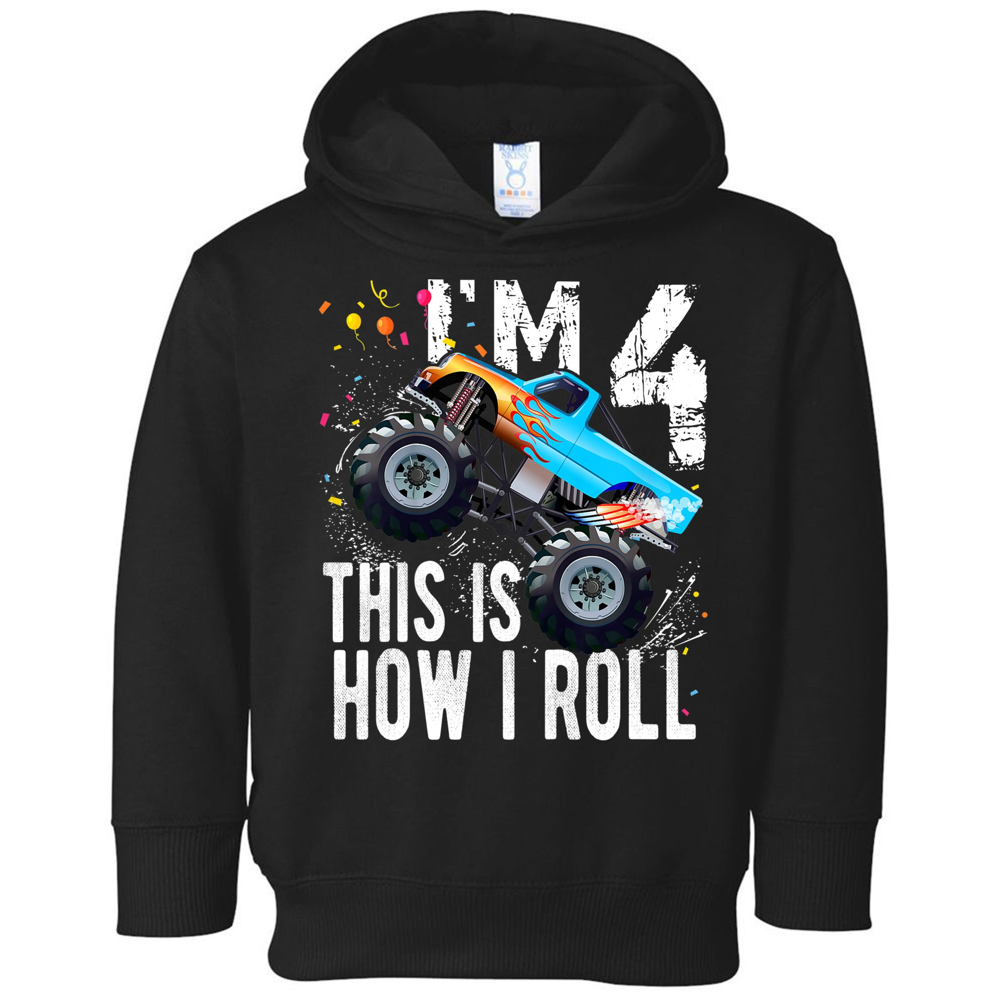 4 Year Old Gift Cool 4th Birthday Boy Gift For Monster Truck Car Lovers Toddler Hoodie