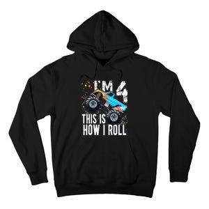 4 Year Old Gift Cool 4th Birthday Boy Gift For Monster Truck Car Lovers Tall Hoodie