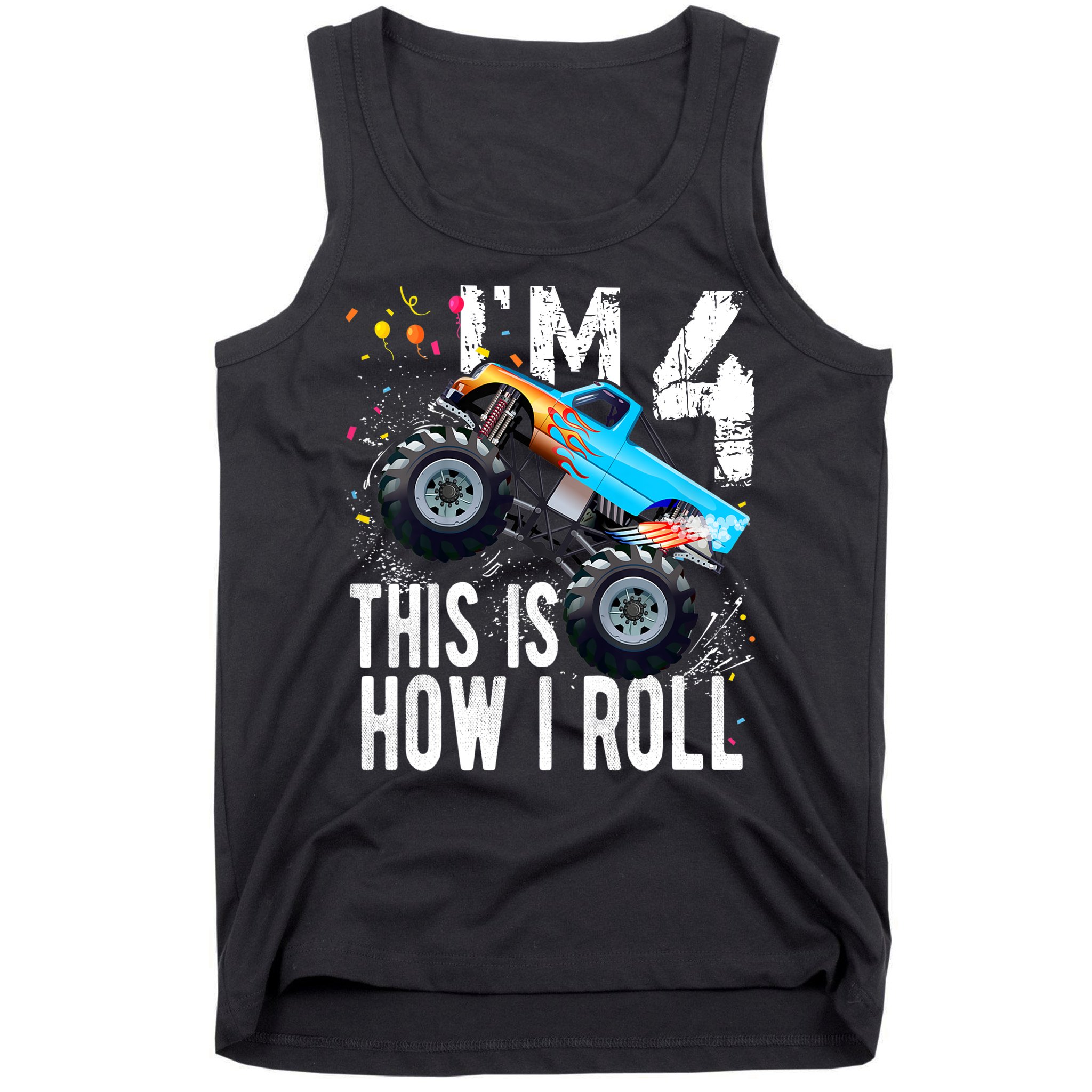 4 Year Old Gift Cool 4th Birthday Boy Gift For Monster Truck Car Lovers Tank Top