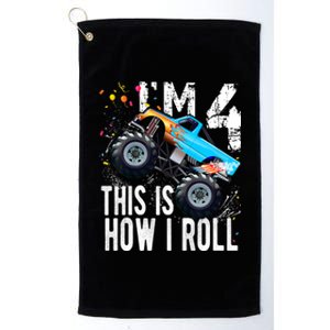 4 Year Old Gift Cool 4th Birthday Boy Gift For Monster Truck Car Lovers Platinum Collection Golf Towel