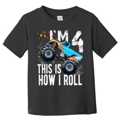 4 Year Old Gift Cool 4th Birthday Boy Gift For Monster Truck Car Lovers Toddler T-Shirt