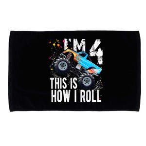 4 Year Old Gift Cool 4th Birthday Boy Gift For Monster Truck Car Lovers Microfiber Hand Towel