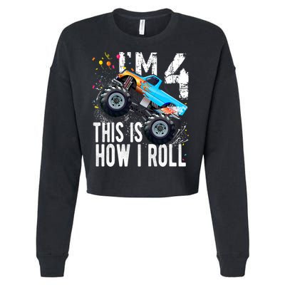 4 Year Old Gift Cool 4th Birthday Boy Gift For Monster Truck Car Lovers Cropped Pullover Crew