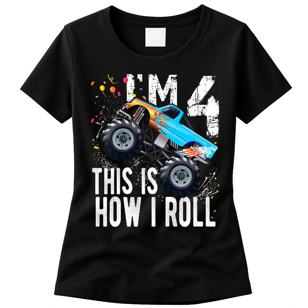 4 Year Old Gift Cool 4th Birthday Boy Gift For Monster Truck Car Lovers Womens T-Shirt