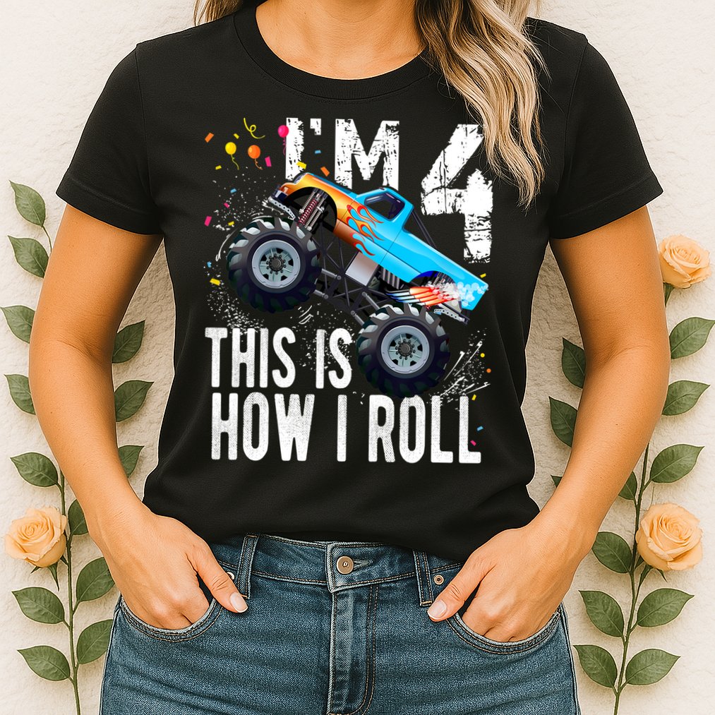 4 Year Old Gift Cool 4th Birthday Boy Gift For Monster Truck Car Lovers Womens T-Shirt