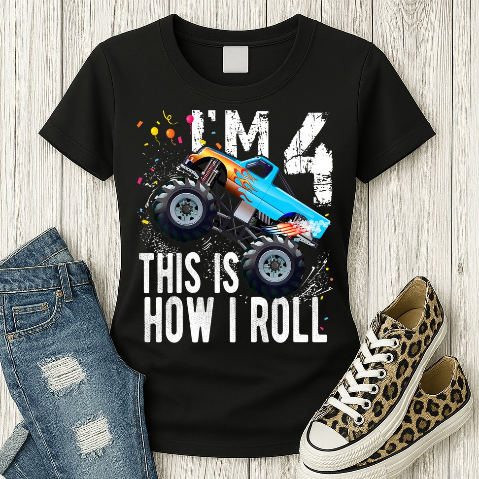 4 Year Old Gift Cool 4th Birthday Boy Gift For Monster Truck Car Lovers Womens T-Shirt