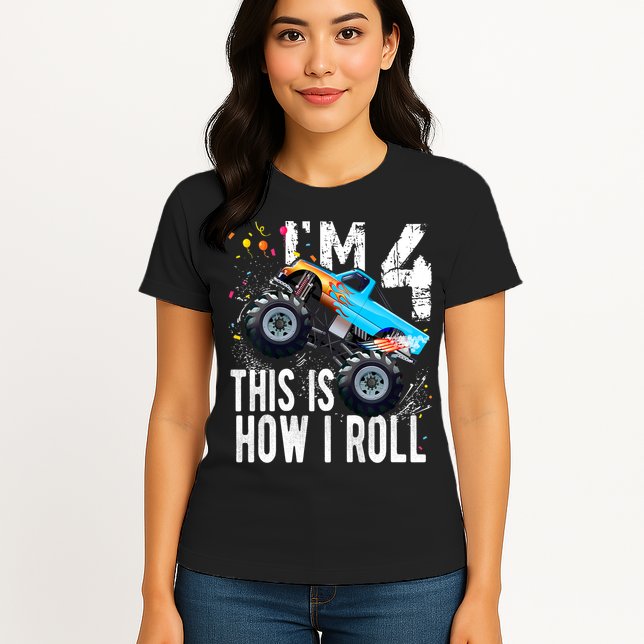 4 Year Old Gift Cool 4th Birthday Boy Gift For Monster Truck Car Lovers Womens T-Shirt
