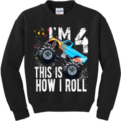 4 Year Old Gift Cool 4th Birthday Boy Gift For Monster Truck Car Lovers Kids Sweatshirt
