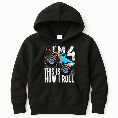 4 Year Old Gift Cool 4th Birthday Boy Gift For Monster Truck Car Lovers Kids Hoodie