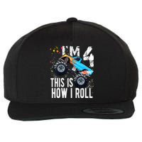 4 Year Old Gift Cool 4th Birthday Boy Gift For Monster Truck Car Lovers Wool Snapback Cap