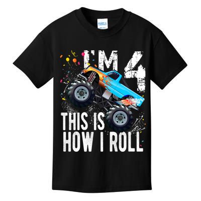 4 Year Old Gift Cool 4th Birthday Boy Gift For Monster Truck Car Lovers Kids T-Shirt
