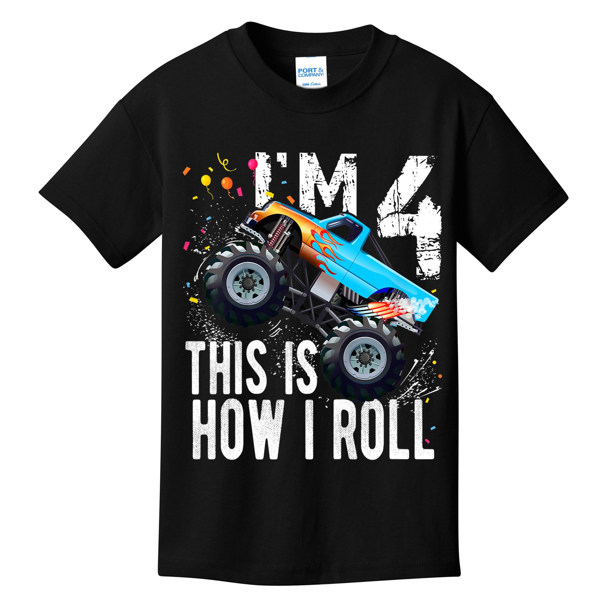 4 Year Old Gift Cool 4th Birthday Boy Gift For Monster Truck Car Lovers Kids T-Shirt
