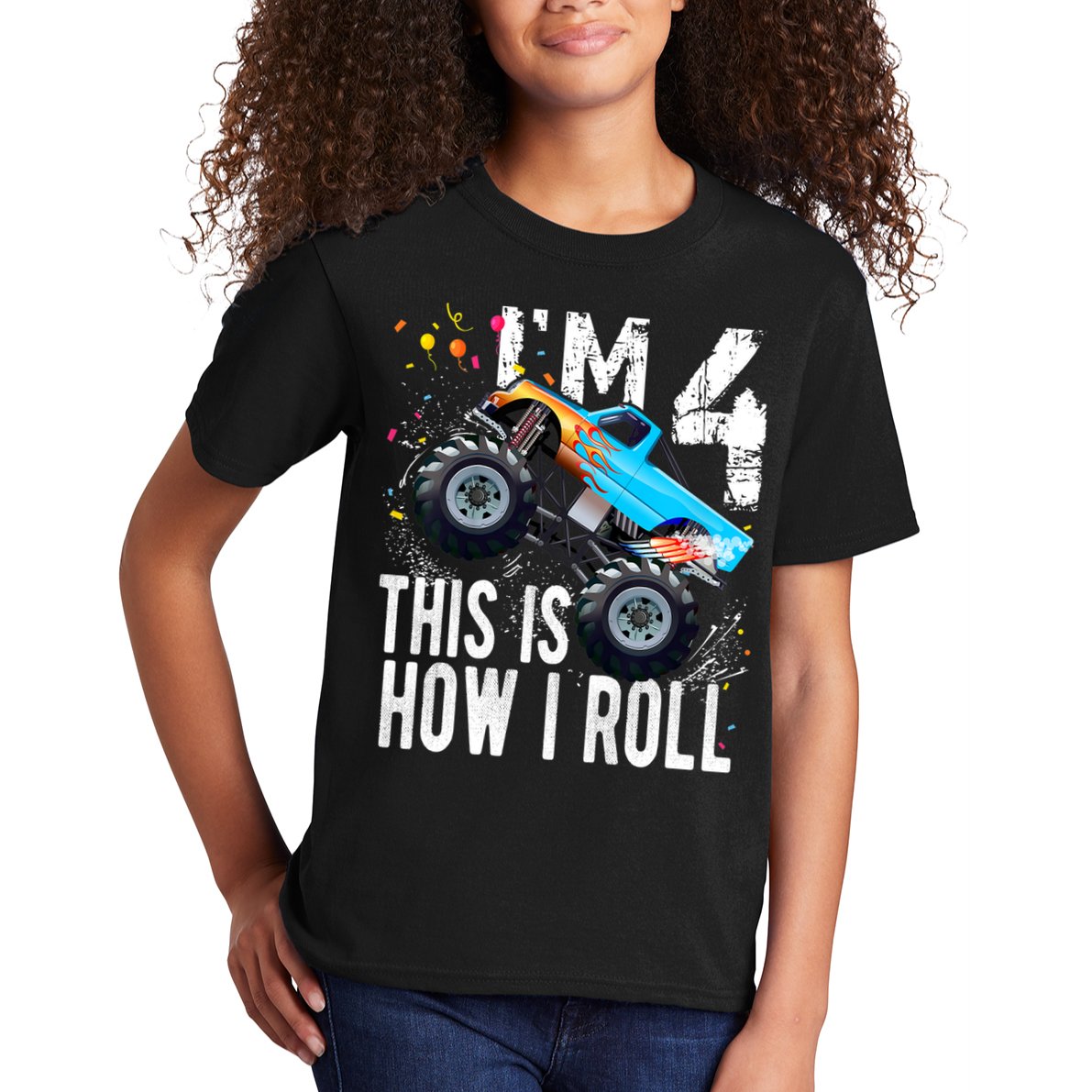 4 Year Old Gift Cool 4th Birthday Boy Gift For Monster Truck Car Lovers Kids T-Shirt