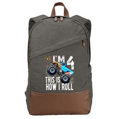 4 Year Old Gift Cool 4th Birthday Boy Gift For Monster Truck Car Lovers Cotton Canvas Backpack