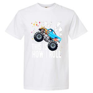 4 Year Old Gift Cool 4th Birthday Boy Gift For Monster Truck Car Lovers Garment-Dyed Heavyweight T-Shirt