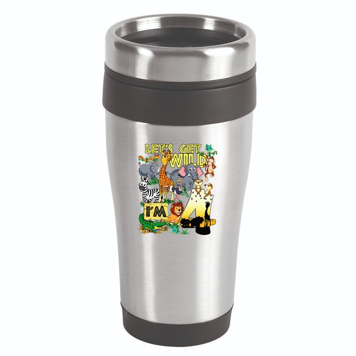 4 Year Old Zoo Safari Birthday Party Tee Lets Get Wild Im 4 16oz Travel Tumbler