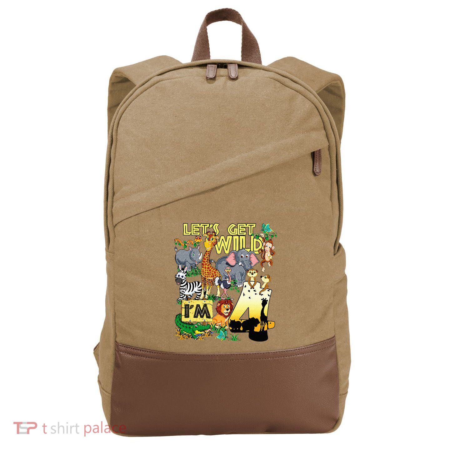 4 Year Old Zoo Safari Birthday Party Tee Lets Get Wild Im 4 Cotton Canvas Backpack