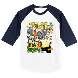 4 Year Old Zoo Safari Birthday Party Tee Lets Get Wild Im 4 Baseball Sleeve Shirt