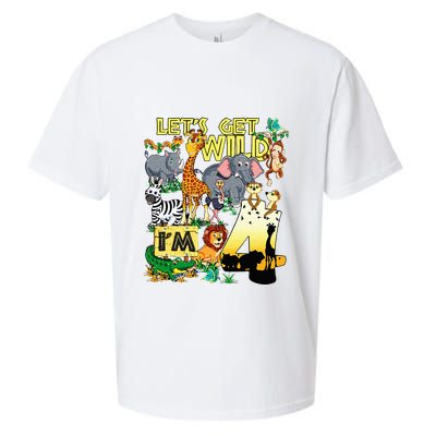4 Year Old Zoo Safari Birthday Party Tee Lets Get Wild Im 4 Sueded Cloud Jersey T-Shirt