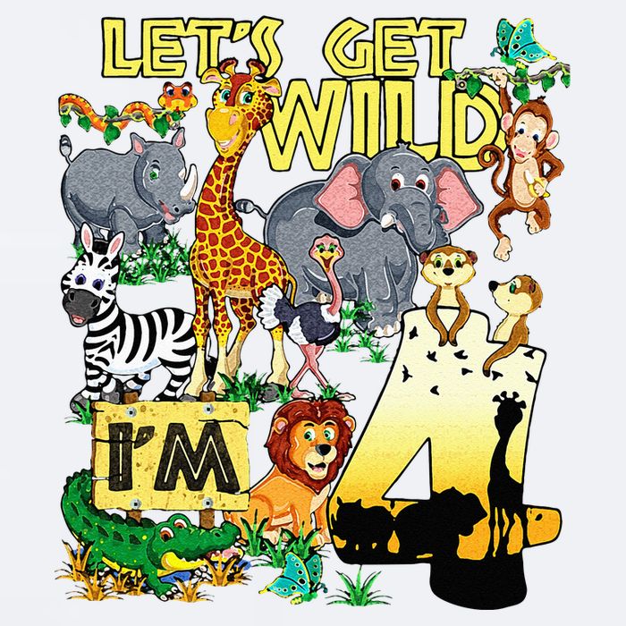 4 Year Old Zoo Safari Birthday Party Tee Lets Get Wild Im 4 Sueded Cloud Jersey T-Shirt