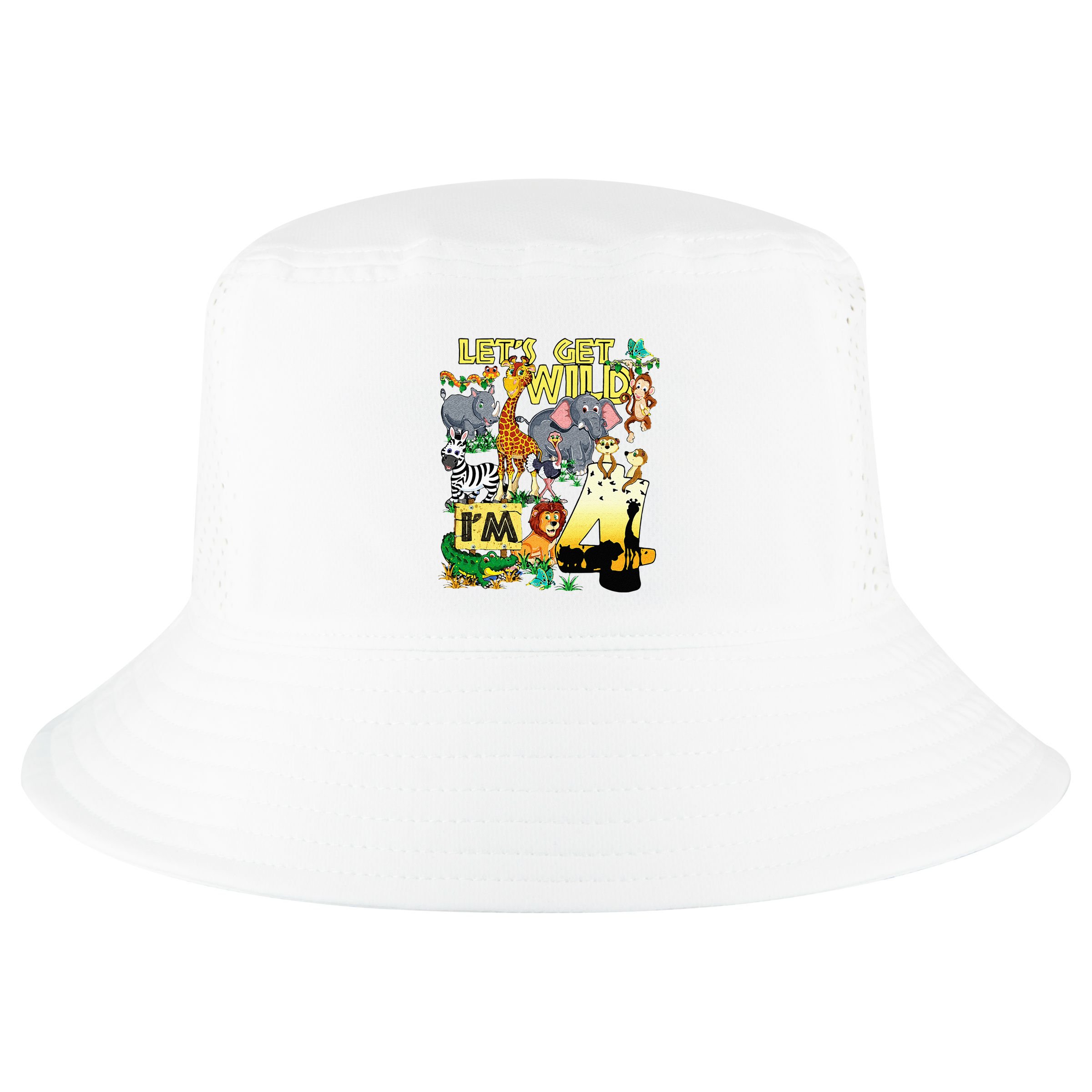 4 Year Old Zoo Safari Birthday Party Tee Lets Get Wild Im 4 Cool Comfort Performance Bucket Hat