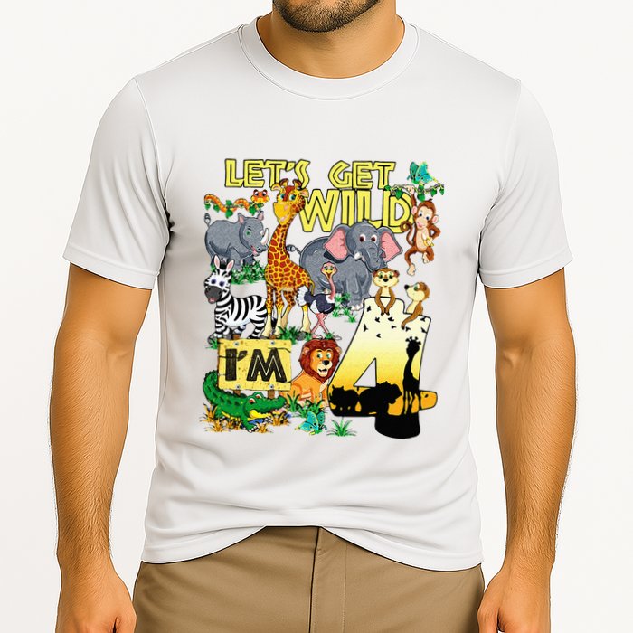 4 Year Old Zoo Safari Birthday Party Tee Lets Get Wild Im 4 Performance Shirt