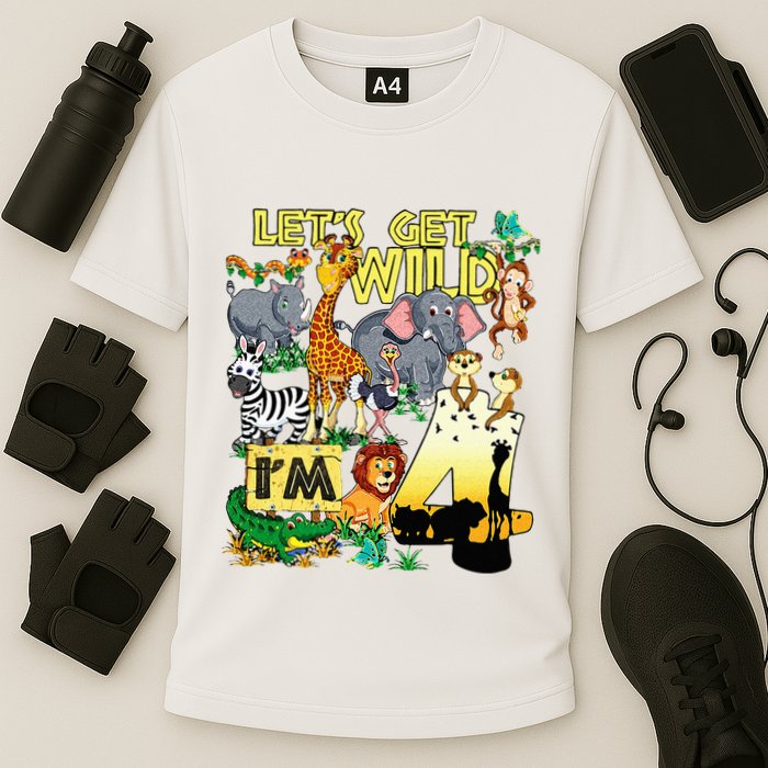 4 Year Old Zoo Safari Birthday Party Tee Lets Get Wild Im 4 Performance Shirt