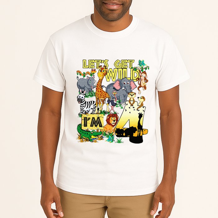 4 Year Old Zoo Safari Birthday Party Tee Lets Get Wild Im 4 Tall T-Shirt