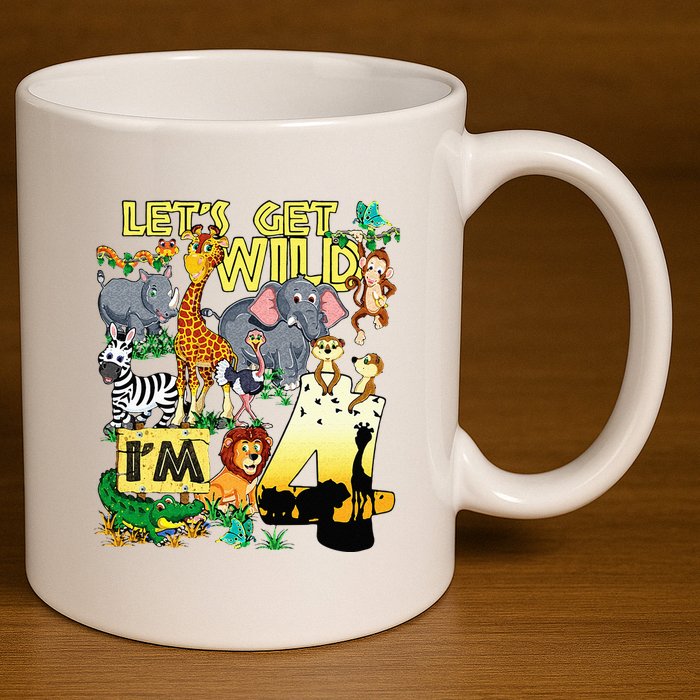 4 Year Old Zoo Safari Birthday Party Tee Lets Get Wild Im 4 11oz C Handle Ceramic Mug